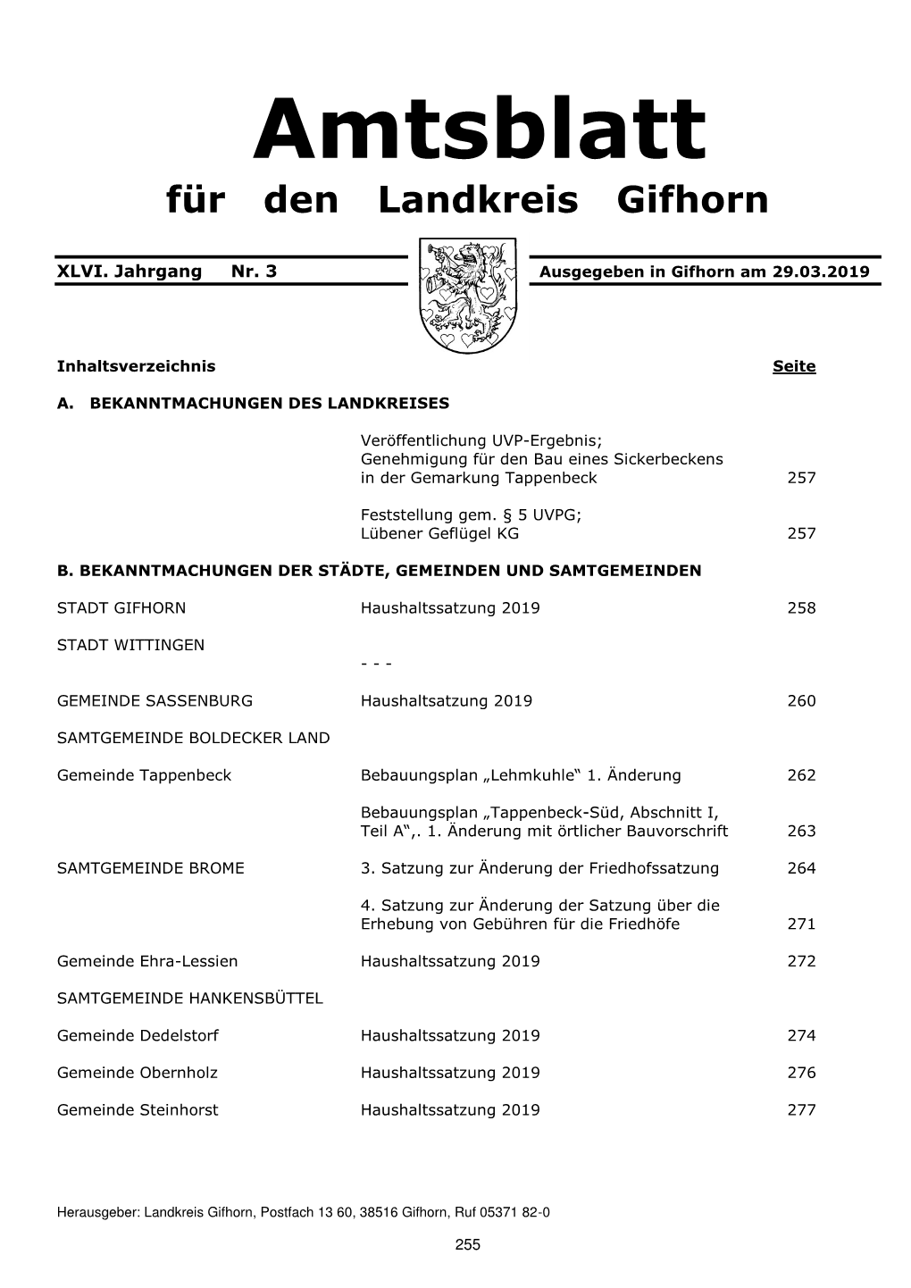 Amtsblatt Für Den Landkreis Gifhorn