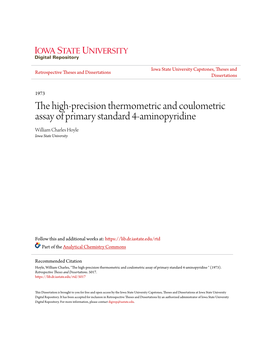 The High-Precision Thermometric and Coulometric Assay of Primary Standard 4-Aminopyridine William Charles Hoyle Iowa State University