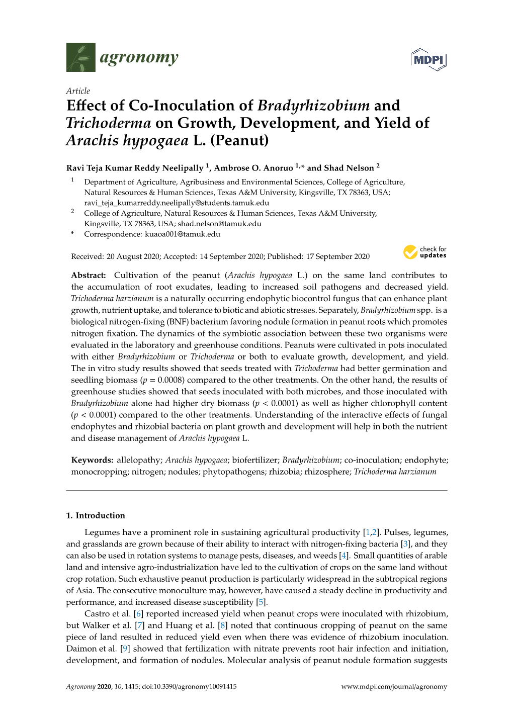 Effect of Co-Inoculation of Bradyrhizobium And