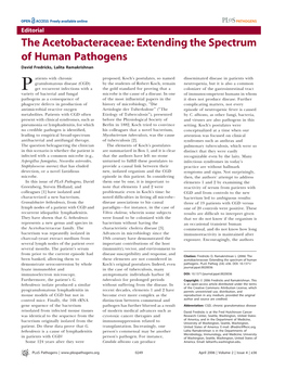 The Acetobacteraceae: Extending the Spectrum of Human Pathogens David Fredricks, Lalita Ramakrishnan