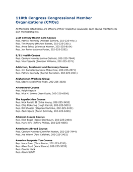 110Th Congress Congressional Member Organizations (Cmos)