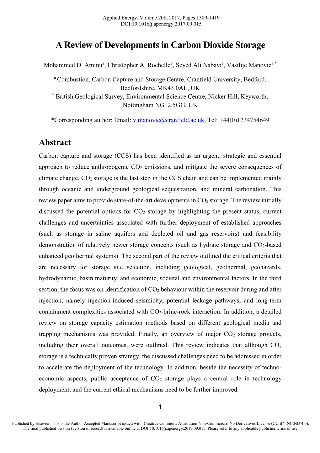 A Review of Developments in Carbon Dioxide Storage