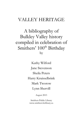 Bulkley Valley History Bibliography