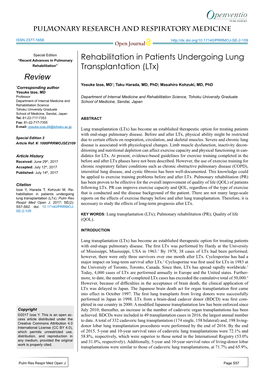 Rehabilitation in Patients Undergoing Lung Transplantation (Ltx) Review