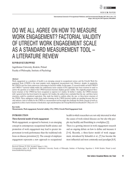 Factorial Validity of Utrecht Work Engagement Scale As