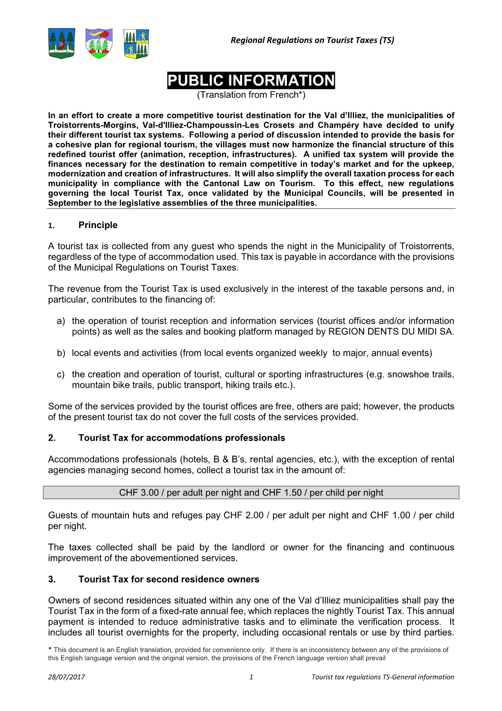 Tourist Tax Regulations TS-General Information Regional Regulations on Tourist Taxes (TS)