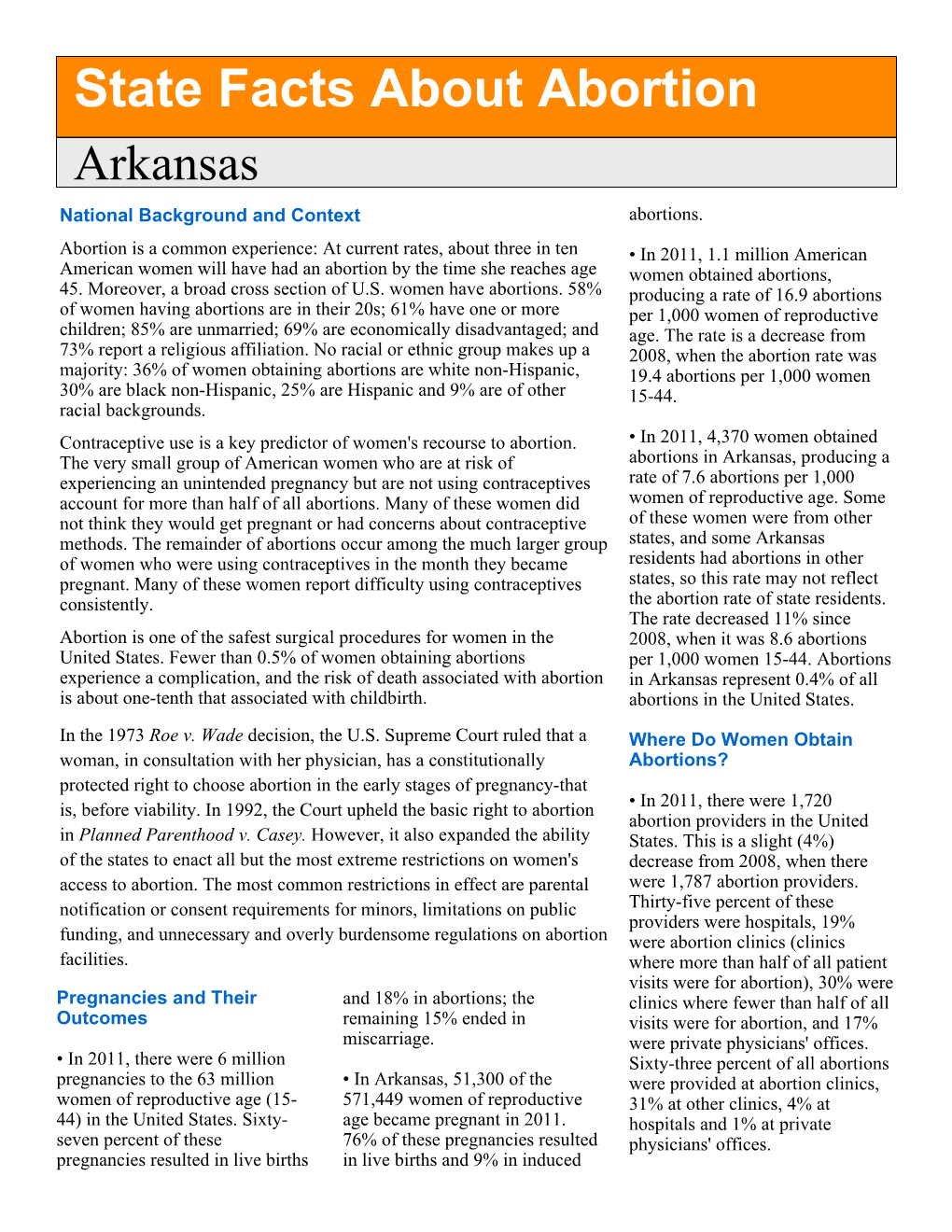 State Facts About Abortion Arkansas National Background and Context Abortions