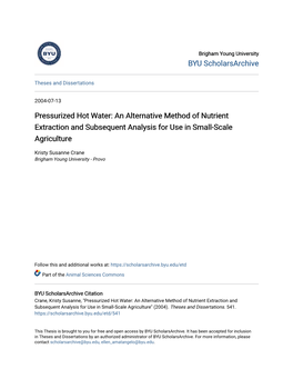 Pressurized Hot Water: an Alternative Method of Nutrient Extraction and Subsequent Analysis for Use in Small-Scale Agriculture