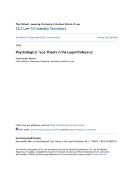 Psychological Type Theory in the Legal Profession