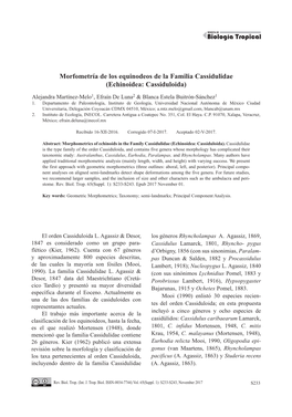 Morfometría De Los Equinodeos De La Familia Cassidulidae (Echinoidea: Cassiduloida)