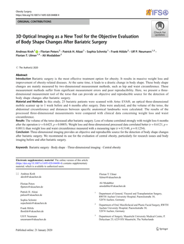 3D Optical Imaging As a New Tool for the Objective Evaluation of Body Shape Changes After Bariatric Surgery