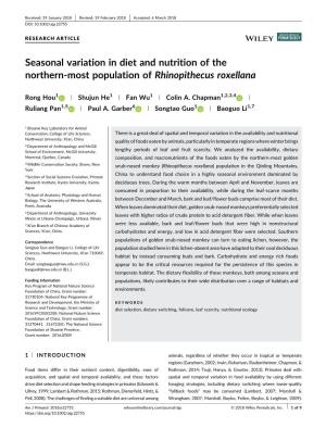 Seasonal Variation in Diet and Nutrition of the Northern-Most Population of Rhinopithecus Roxellana