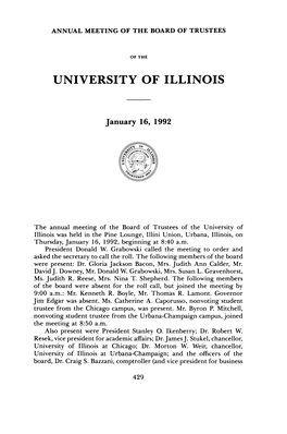 January 16, 1992, Minutes | UI Board of Trustees