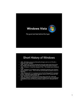 Windows Vista Short History of Windows