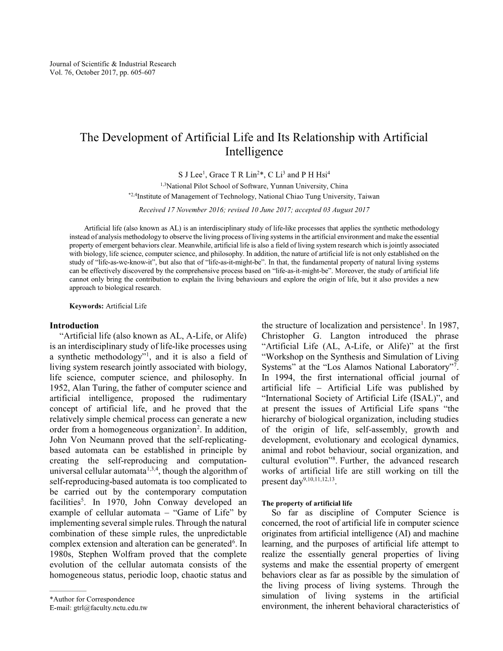 The Development of Artificial Life and Its Relationship with Artificial Intelligence