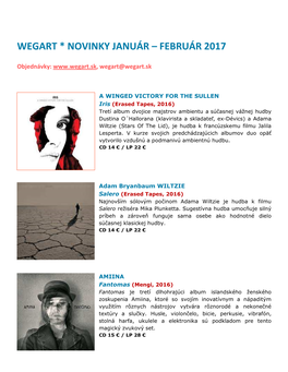 Wegart * Novinky Január – Február 2017