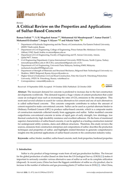 A Critical Review on the Properties and Applications of Sulfur-Based Concrete