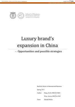 Luxury Brands Expansion in China