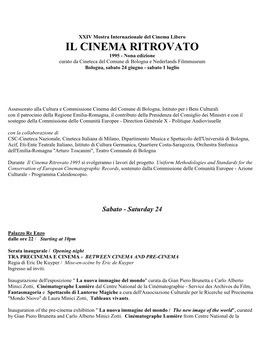 IL CINEMA RITROVATO 1995 - Nona Edizione Curato Da Cineteca Del Comune Di Bologna E Nederlands Filmmuseum Bologna, Sabato 24 Giugno - Sabato 1 Luglio