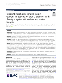 Resistant Starch Ameliorated Insulin