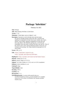 Package 'Lubridate'