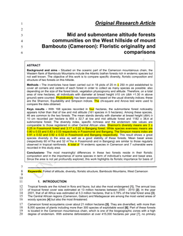 Original Research Article Mid and Submontane Altitude Forests Communities on the West Hillside of Mount Bambouto (Cameroon)