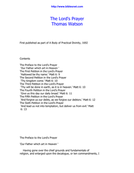 The Lord's Prayer Thomas Watson