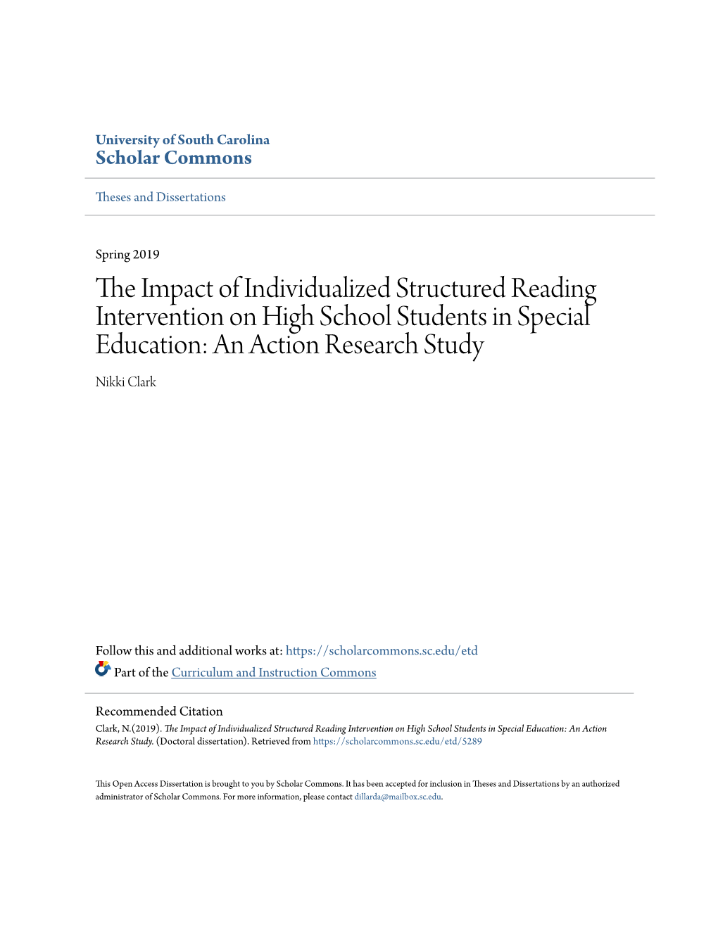 The Impact of Individualized Structured Reading Intervention on High School Students in Special Education: an Action Research Study