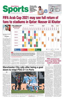 FIFA Arab Cup 2021 May See Full Return of Fans to Stadiums in Qatar: Nasser Al Khater