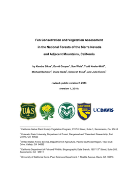 Fen Conservation and Vegetation Assessment in the National Forests of the Sierra Nevada and Adjacent Mountains, California (Version1)