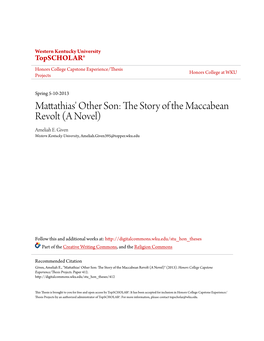 Mattathias' Other Son: the Story of the Maccabean Revolt (A Novel)