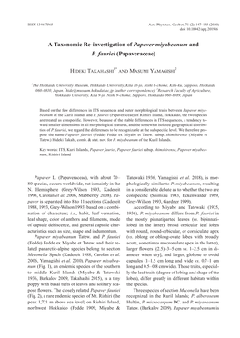 A Taxonomic Re-Investigation of Papaver Miyabeanum and P. Fauriei (Papaveraceae)