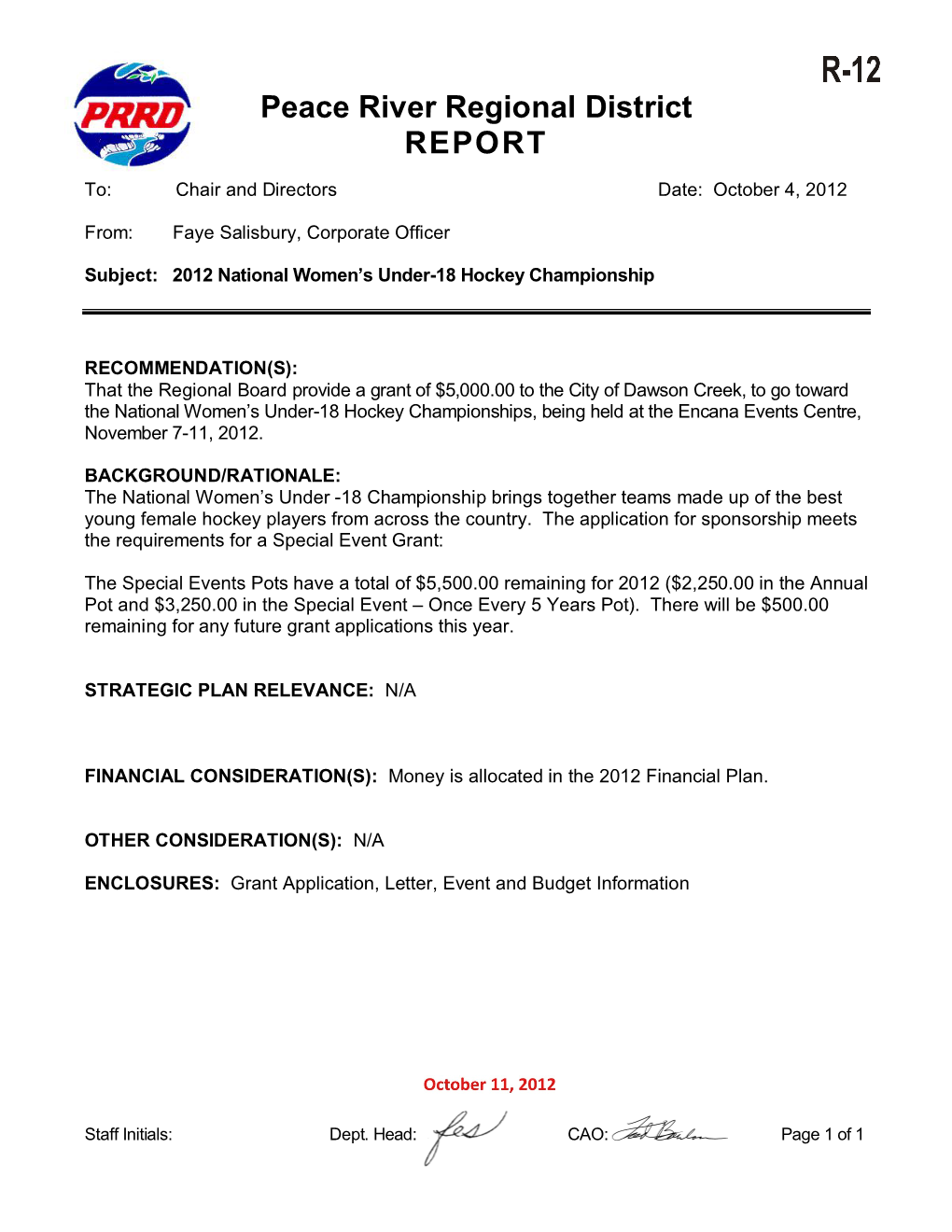 Peace River Regional District REPORT