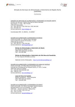 Direção De Serviços De Alimentação E Veterinária Da Região Norte [DSAVRN] Contactos