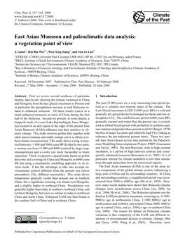 East Asian Monsoon and Paleoclimatic Data Analysis: a Vegetation Point of View