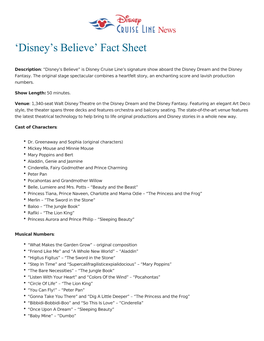 'Disney's Believe' Fact Sheet