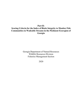 Part II: Scoring Criteria for the Index of Biotic Integrity to Monitor Fish Communities in Wadeable Streams in the Piedmont Ecoregion of Georgia