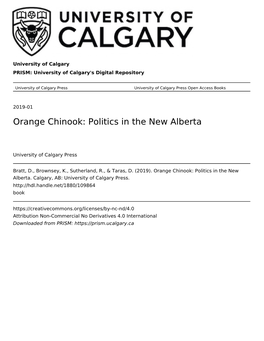 Orange Chinook: Politics in the New Alberta