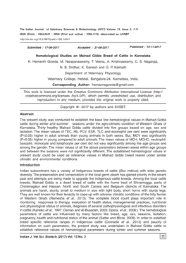 Vol. 13 No. 2 7 Hematological Studies on Malnad Gidda Breed of Cattle In