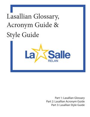 Lasallian Glossary, Acronym Guide & Style Guide