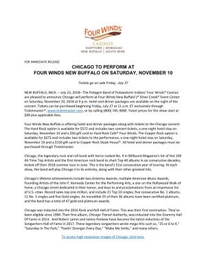 Chicago to Perform at Four Winds New Buffalo on Saturday, November 10