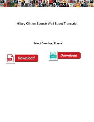 Hillary Clinton Speech Wall Street Transcript