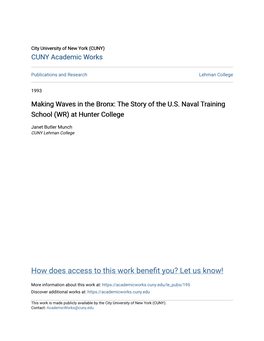 The Story of the US Naval Training School (WR) at Hunter College