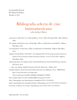 Bibliografía Selecta De Cine Latinoamericano Solo Incluye Libros