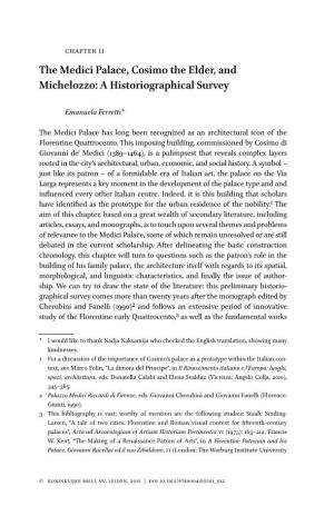 The Medici Palace, Cosimo the Elder, and Michelozzo: a Historiographical Survey