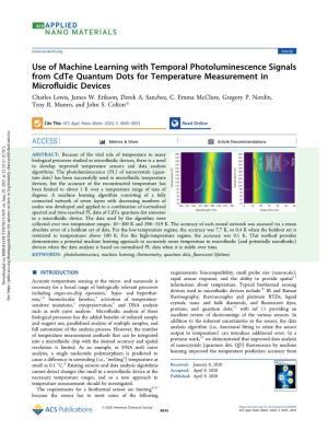 Use of Machine Learning with Temporal Photoluminescence Signals from Cdte Quantum Dots for Temperature Measurement in Microﬂuidic Devices Charles Lewis, James W