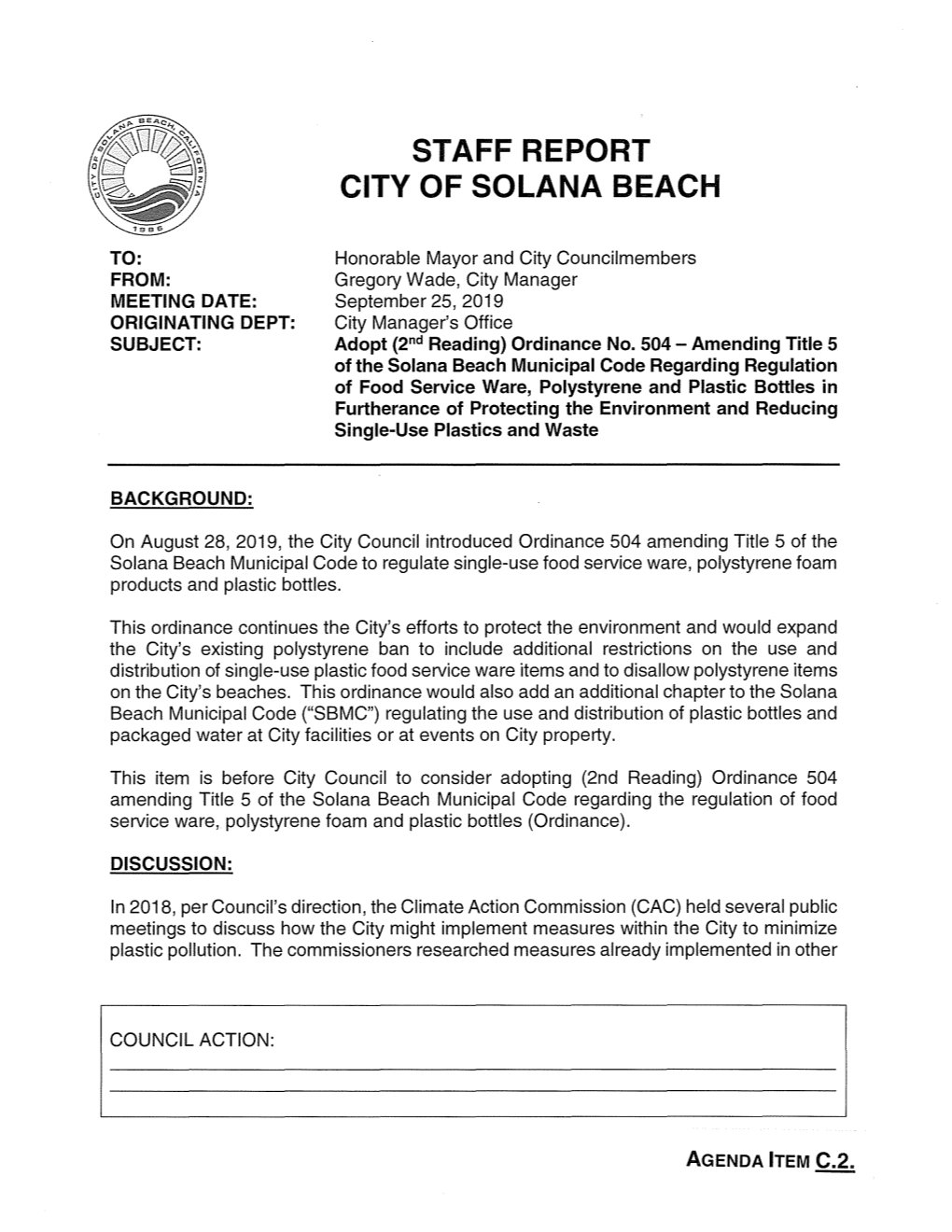 Staff Report City of Solana Beach