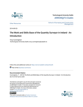 The Work and Skills Base of the Quantity Surveyor in Ireland - an Introduction