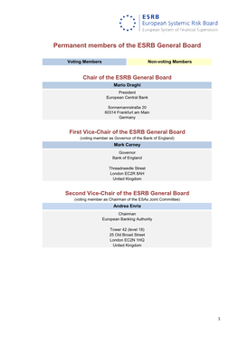 Permanent Members of the ESRB General Board