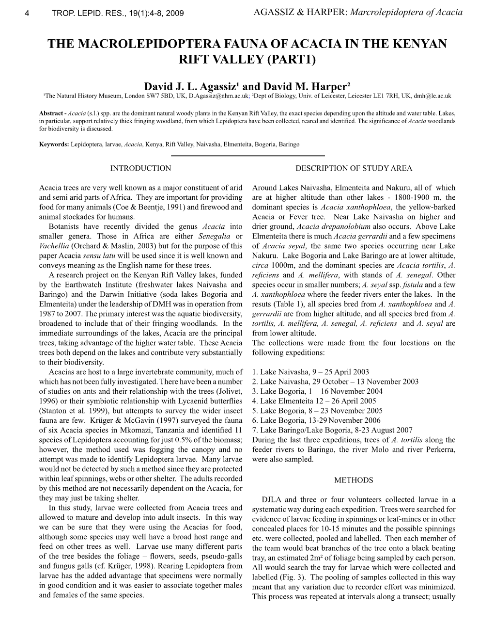 The Macrolepidoptera Fauna of Acacia in the Kenyan Rift Valley (Part1)